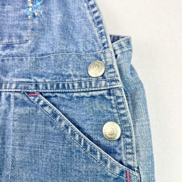 Baby Gap Denim Shortalls Toddler Girl XL 18-24 Denim Floral Embroidered 2001 Y2K - Picture 8 of 16